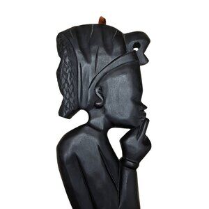Hand-Carved African Woman Wooden Bust Sculpture 20 1/2"